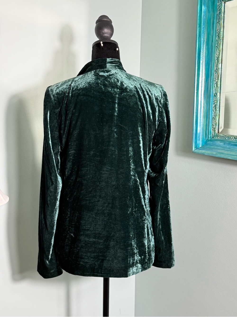Loft Women's Velvet Open-Front Jacket - Dark Green Size Small - Picture 4 of 9